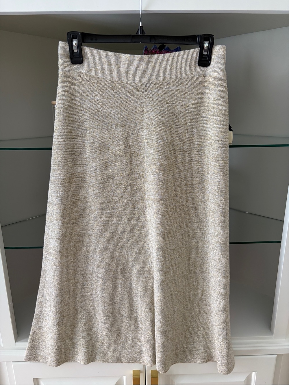 Ann Taylor Shimmery Cream Knit A-Line Midi Skirt